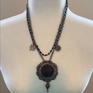 Stunning Vintage mixed media Black and Gold Layered Necklace